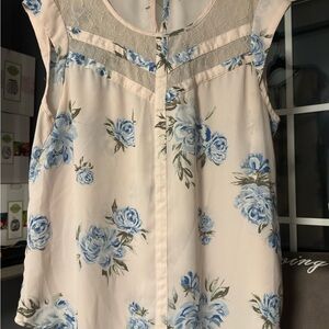 Candie's Cream and Blue Cap Sleeve Blouse